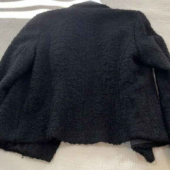 Eileen Fisher Black Curly Alpaca Moto Jacket Small